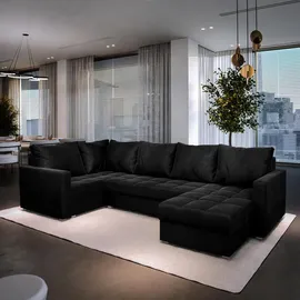 masseno Ecksofa U-Form Polyester 4-Sitzer Schwarz