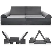 Meulbaty Kindersofa Spielsofa für Kinder, Kindersofa aus 10 Schaumstoffbausteinen, Flexibel Kombinierbare Kindercouch 1 Teile, Modulares Spielsofa zum Spielen, Kreativsein, Schlafen grau 120 cm x 50 cm x 60 cm