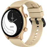 Smartwatch fuer Damen und Herren, 1,39 Zoll Farbdisplay, Smartwatch-Unterstuetzung, BT-Anruf, Schrittzaehler, Fitness-Tracker, Sportuhr mit Herzfre... - Gold