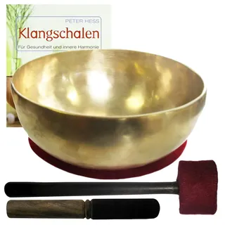 Therapie KLANGSCHALE 1100-1300g + BUCH Peter Hess 5-tlg Klangmassage SET. GROSSE HERZSCHALE dunkler TON NEPAL + Klöppel + ZUBEHÖR. 70192-3