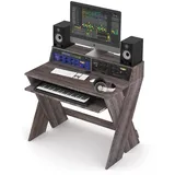 Glorious PC Gaming Race Glorious Sound Desk Compact Walnut - Kompakte Studio-Workstation im smarten Design mit großer Arbeitsfläche, ausziehbarem Keyboard-Fach, 2 x 3-HE-Racks und Kabelkanal im Inneren