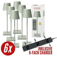 SIGOR LED Tischleuchte 6x Nuindie USB-C 380mm salbeigrün + 1x Charger, Dimmbar, LED fest integriert, Warmweiß grün