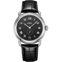 Rotary Vintage Herren-Armbanduhr mit schwarzem Lederband und schwarzem Zifferblatt GS02424/04