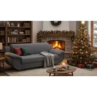 TRENDMANUFAKTUR 3-Sitzer »Rondo, Breite 207 cm, breite Armlehnen, Füße chromfarben", Big-Sofa wahlweise mit Federkern, in verschiedenen Bezügen bestellbar, grau