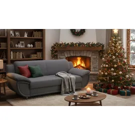 TRENDMANUFAKTUR 3-Sitzer »Rondo, Breite 207 cm, breite Armlehnen, Füße chromfarben", Big-Sofa wahlweise mit Federkern, in verschiedenen Bezügen bestellbar, grau