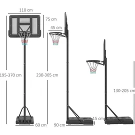 sportnow 2-in-1 Basketballständer Schwarz 230-305 cm