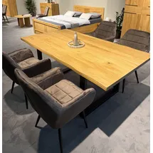 Krok Wood Esstisch Dublin aus Massivholz in Eiche mit Metallbein 160x100x75 cm - Naturbelassen