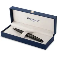 Waterman Expert Kugelschreiber | Schwarze Metallic-Lackierung mit Ruthenium-Zierteilen | Mittlere Spitze | Blaue Tinte | In Geschenkbox