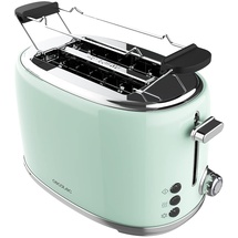 Cecotec Toaster 2 Scheiben Toast&Taste 1000 Retro Double Green, 980 W, 2 Breite und Kurze Schlitze von 3,8 cm, Edelstahl, Obere Roste, Regulierbare Leistung, Krümelschublade