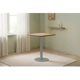 SAM Bistrotisch Emile | 70 x 70 cm rund | Akazienholz massiv | Farbe: Natur | runde Kante | silbernes Säulengestell aus Metall | Säulentisch/Esstisch für Küche, Café & Essbereich