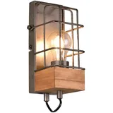 meineWunschleuchte Industrial Wandlampe Tinco 1-flammig Mit Gitter Und Holz, Höhe 22,5cm