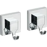 Wenko Wandhaken Quadro 2er Set, Befestigen ohne Bohren, Handtuchhalter aus Kunststoff, Maße je Haken: 6 x 7 x 5 cm