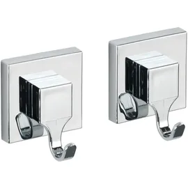 Wenko Wandhaken Quadro 2er Set, Befestigen ohne Bohren, Handtuchhalter aus Kunststoff, Maße je Haken: 6 x 7 x 5 cm