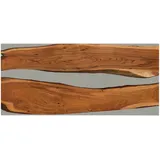Esstisch Akazie mit Epoxidharz 220x100x76 natur lackiert / Epoxid grau gerade Kante EPOXY Unikat #1