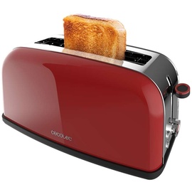 Cecotec Vertikaler Toaster Toastin' time 850 Red Long Lite, 850W Leistung, Kapazität für 2 Toasts, Breiter Schlitz, Edelstahl, Voreingestellte Funktionen, Einstellbare Röstkontrolle