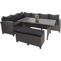 Mendler Poly Rattan Garnitur HWC-E96, Garten-/Lounge-Set Sitzgruppe, Spun Poly halbrundes Rattan - grau, Kissen anthrazit