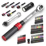 GEINXURN 1/4 Zoll Drehmomentschlüssel Fahrrad Set, 56-er Set inkl. 5-25 Nm 72 Zähne Ratsche Motorrad Drehmomentschlüssel Klein, Bitsatz, Stecknuss, Universal Steckschlüssel, Adapter und Bit Halter