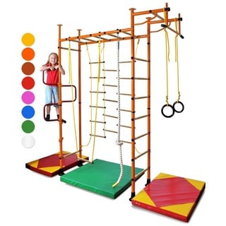 NiroSport Sprossenwand Sprossenwand Kinderzimmer M3 Kletterwand indoor aufbau ohne bohren, (1er-Set), drei Höhenvarianten, 6 Farbe orange 55 cm x 200 cm x 250 cm