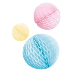 3 Wabenbälle pastell rosa, hellblau, gelb