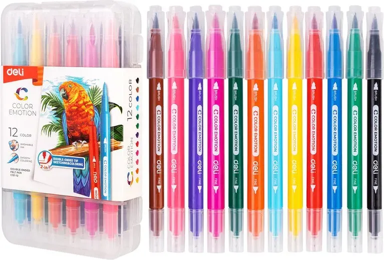 Deli Doppelspitze Aquarellmalstifte, Kunstbedarf, gemischte Farben, 12er-Set