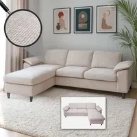 Mendler Sofa-Garnitur HWC-O71, Couch Ecksofa L-Form, Liegefläche links/rechts, Stoff (320 g/m2) Holz 84x229x140cm ~ beige