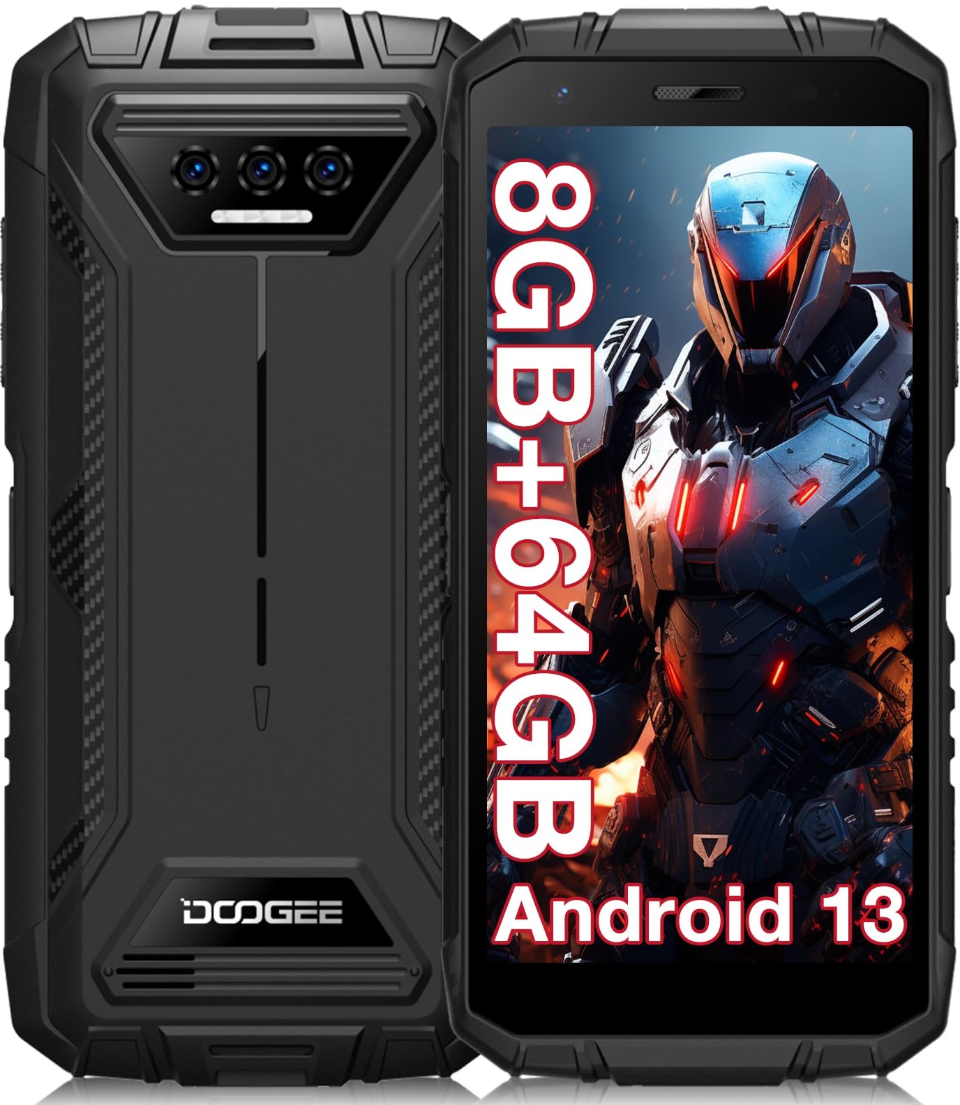 DOOGEE S41T Android 13 Outdoor Handy Ohne Vertrag (2024), 6300 mAh, 8GB RAM+64GB/ 1TB Erweiterbar ROM,Wasserdicht Outdoor Smartphone 5,5 Zoll HD+ IP68/P69K,13MP DREI Kameras, 4G Dual SIM NFC/OTG/GPS