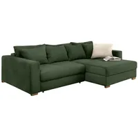 luma-home Dauerschlaf-Ecksofa Federkern Schlafsofa Couch Bettkasten ausziehbar Cord Grün & Grün