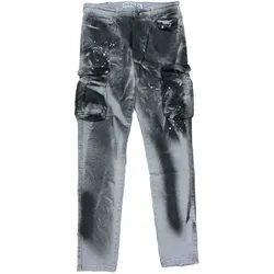 vsct Keanu Herren Slim-Fit Cargo-Hose im Destroyed-Look Denim-Jeans mit Farbspritzer D5643250 Grau - W30/L32