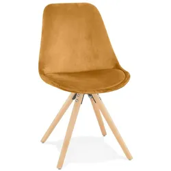 Kadima Design Esstuhl Vintage, Küchenstuhl Retro | Buchenholz & Samt | Senfgelb, helle Beine | Contract-geeignet | Velanox Kollektion