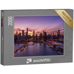 puzzleYOU Puzzle Chicago: Stadtzentrum mit Skyline, Luftaufnahme, 2000 Puzzleteile, puzzleYOU-Kollektionen Chicago