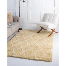 Hochflor-Teppich "Temara Shag Lagerräumung", gelb (gelb, elfenbeinfarben), B:122cm H:51mm L:183cm, Polypropylen (PP), MYFLAIR MÖBEL & ACCESSOIRES, Teppiche, gewebt, Rauten Design, weich & kuschelig