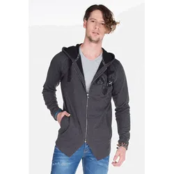 Sweatjacke CIPO & BAXX "Sweatjacke", Herren, Gr. XL, grau (anthrazit), 100% Baumwolle, unifarben, Basic, regular fit lang, Langarm, Sweatjacken, mit ausgefallenem Saum, CL-238