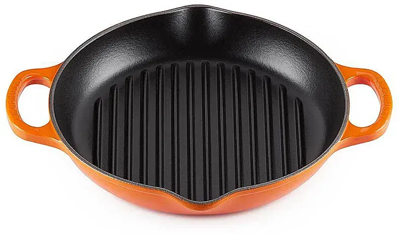 Le Creuset Grillpfanne Signature rund mit zwei Griffen Ofenrot