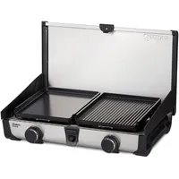 Enders Ryda 2Z GP, Gaskocher mit Zündsicherung, 2-flammig, Edelstahlbrenner 2x2,3 kW, klein und kompakt, inkl. Grillplatte, Gasschlauch und Windschutz, Campinggrill, #1883