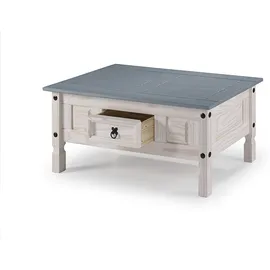 möbelliebling Couchtisch 100 x 60 cm mit Schublade Pinienholz weiß grau lasiert MEXICO