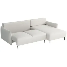 Mirjan24 Ecksofa Santi L, Eckcouch mit Bettkasten und Schlaffunktion, Schwarz Metallfüße, Aufklappmechanismus (Farbe: Velo 621) - Beige