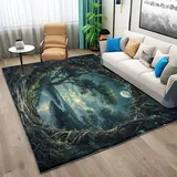 Quixora Teppich Wohnzimmer Immer Noch Lake Forest Moon Kurzflor Moderner Schlafzimmer Teppich GrüN Teppich Teppiche 120x170 cm, für Arbeitszimmer Büro Super Weich Anti-Rutsch Flauschiger Waschbar