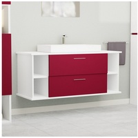 GARLIVO Waschbeckenunterschrank GLA-120 mit Schubladen, Badezimmer Waschtischunterschrank, Rot Breite 120 cm, Soft-Close, Push-to-Open/ Tip-On, Hängend weiß