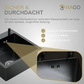 Hago Einbauspüle 45 x 45 cm Edelstahl Anthrazit