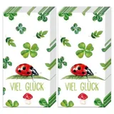 20 einzelne Taschentücher Tiermotive Marienkäfer, Pilze und Kleeblätter. 2 Packungen mit 10 einzelnen Papiertaschentücher bedruckt als Geschenk.