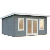 Palmako Gartenhaus Lisa 14,2 m2 - 44 mm hellgrau/weiß lackiert