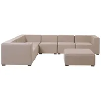 Beliani Lounge Set Beige Polsterbezug Modular 7-teilig Rechtsseitig Ecksofa mit Ottomane Outdoor u. Indoor für 7 Personen Garten Terrasse