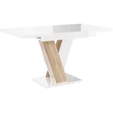 PROROOM FURNITURE - Malvi - Esstisch Ausziehbar auf 160 cm - 120x80x75 cm - Modern - Dinner Table - Esszimmertisch - Tisch für Esszimmer, Wohnzimmer - Ausziehtisch - Weiß Hochglanz/Holzoptik(Sonoma)