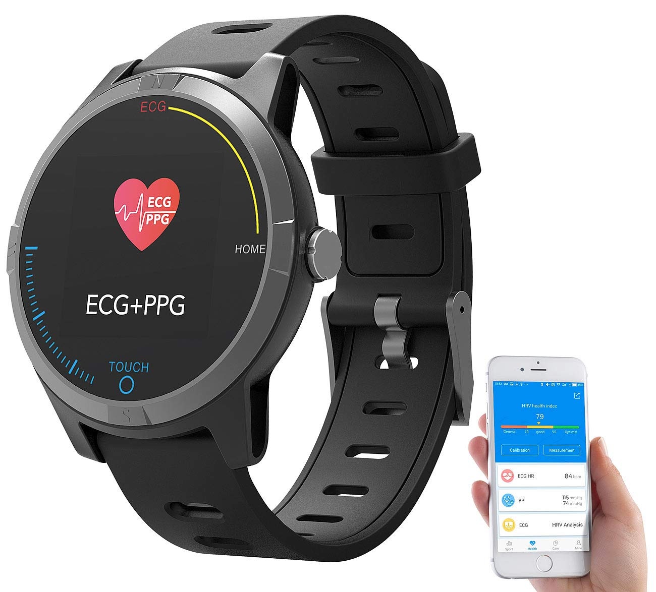 Newgen Medicals Smartwatch mit EKG: Fitness-Uhr mit Bluetooth, Herzfrequenz- und EKG-Anzeige, App, IP67 (Fitness Uhr mit EKG Funktion, Smartwatch mit EKG Funktion, Senioren Handy)