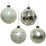 MARELIDA Christbaumkugel Weihnachtskugel Glas D: 10cm glänzend matt silber weiß 4er Set