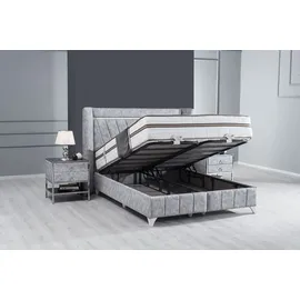 Villa Möbel LUSSAT Polsterbett 90x200 - Farbe: Grau - Set: Bettkasten-Kopfteil - Grau