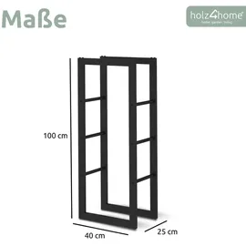 holz4home® Kaminholzregal aus Metall Schwarz inkl. Ofenhandschuh 40x25x100 cm