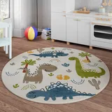 Smart Kids Kinderteppich SMART KIDS "Dino & Friends", bunt (creme,weiß,bunt), H:10mm Ø:160cm, Polypropylen, Teppiche, Kinderteppich, Moderner Spielteppich, strapazierfähig, pflegeleicht, Konturenschnitt