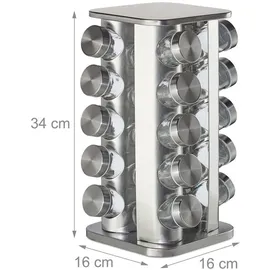 Relaxdays Gewürzregal Gewürzkarussell 34 x 19 x 19 cm Silber