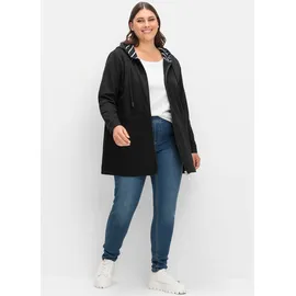 sheego Shirtjacke "Sweatjacke", Damen, Gr. 48/50, schwarz, 100% Baumwolle, Kapuzenfutter:100% Baumwolle, gemustert, unifarben, Shirts Shirtjacke